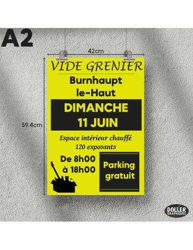 Exemple d'affiche A2 sur un mur