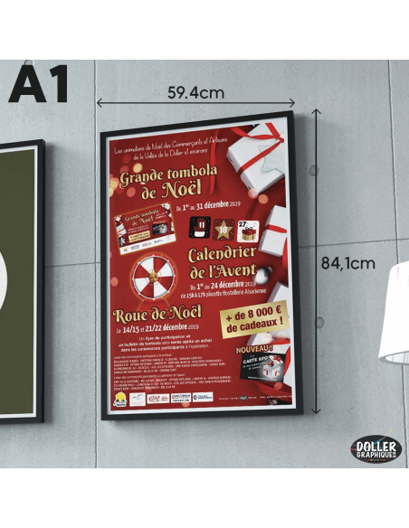 Exemple d'affiche A1 sur un mur
