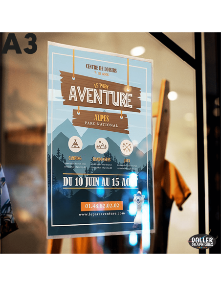 Exemple d'affiche A3 sur un mur
