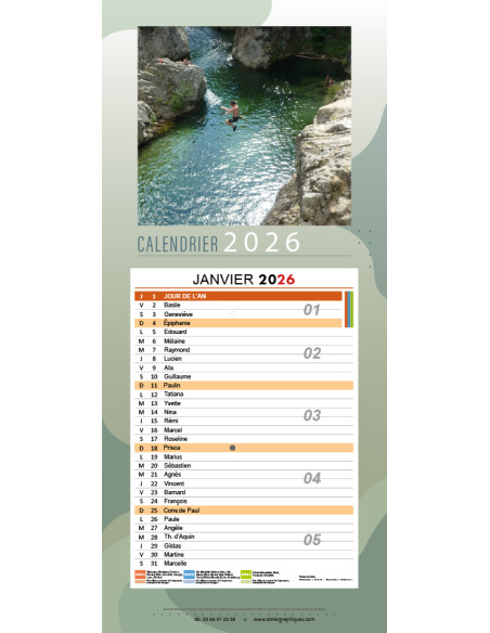 Calendrier MURAL fond cartoné